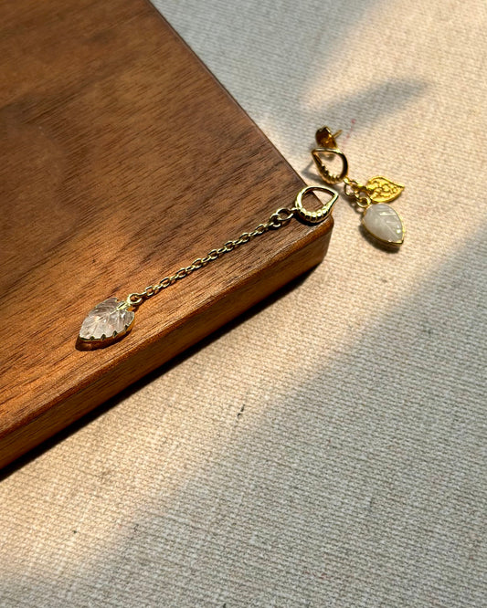 Moonstone Leaves Asymmetric Gold-plated Earring