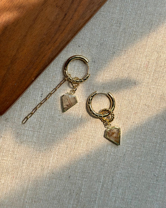 Copper Rutilated Quartz Multi-way Gold-plated Ear Hoop