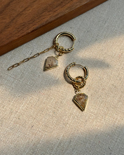 Copper Rutilated Quartz Multi-way Gold-plated Ear Hoop