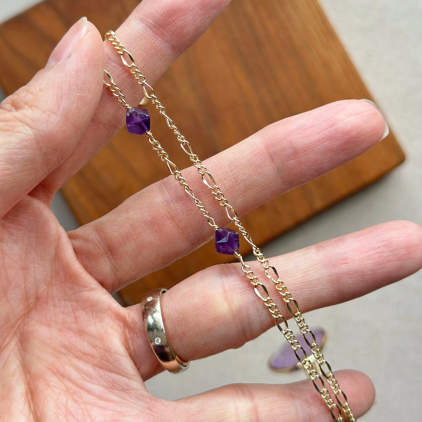 Amethyst Asymmetric Gold-plated Long Necklace