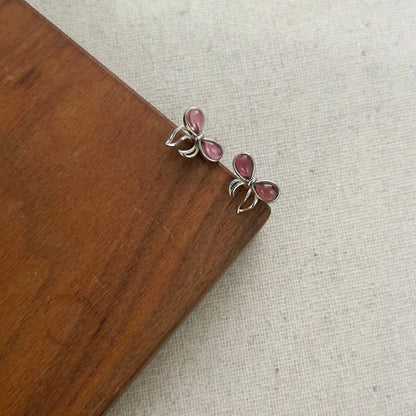 Garnet Ribbon Sterling Silver Stud