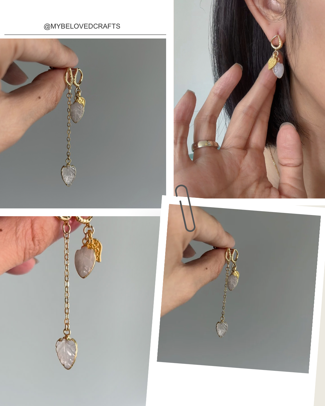 Moonstone Leaves Asymmetric Gold-plated Earring