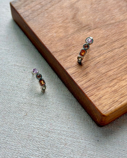 Multi Sapphire Geometric Sterling Silver Ear Stud