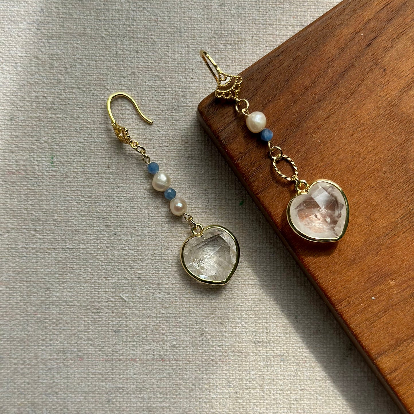 Clear Quartz Heart And Kyanite Gold-plated Earring
