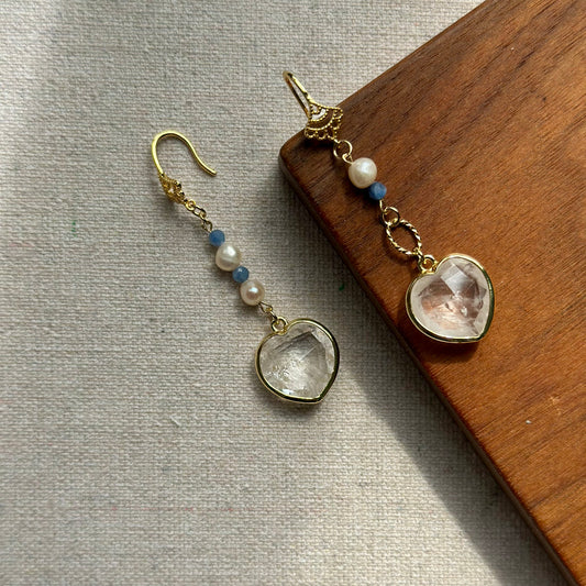 Clear Quartz Heart And Kyanite Gold-plated Earring