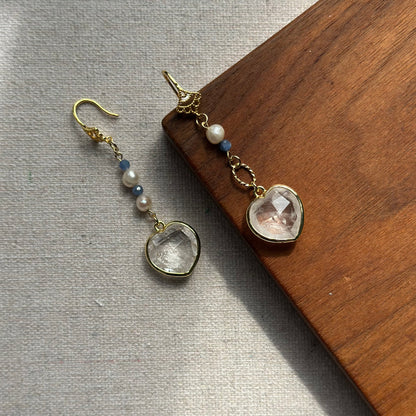 Clear Quartz Heart And Kyanite Gold-plated Earring