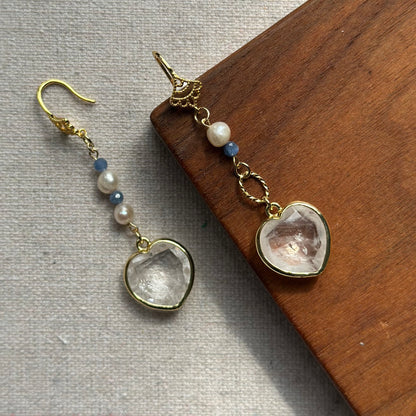 Clear Quartz Heart And Kyanite Gold-plated Earring