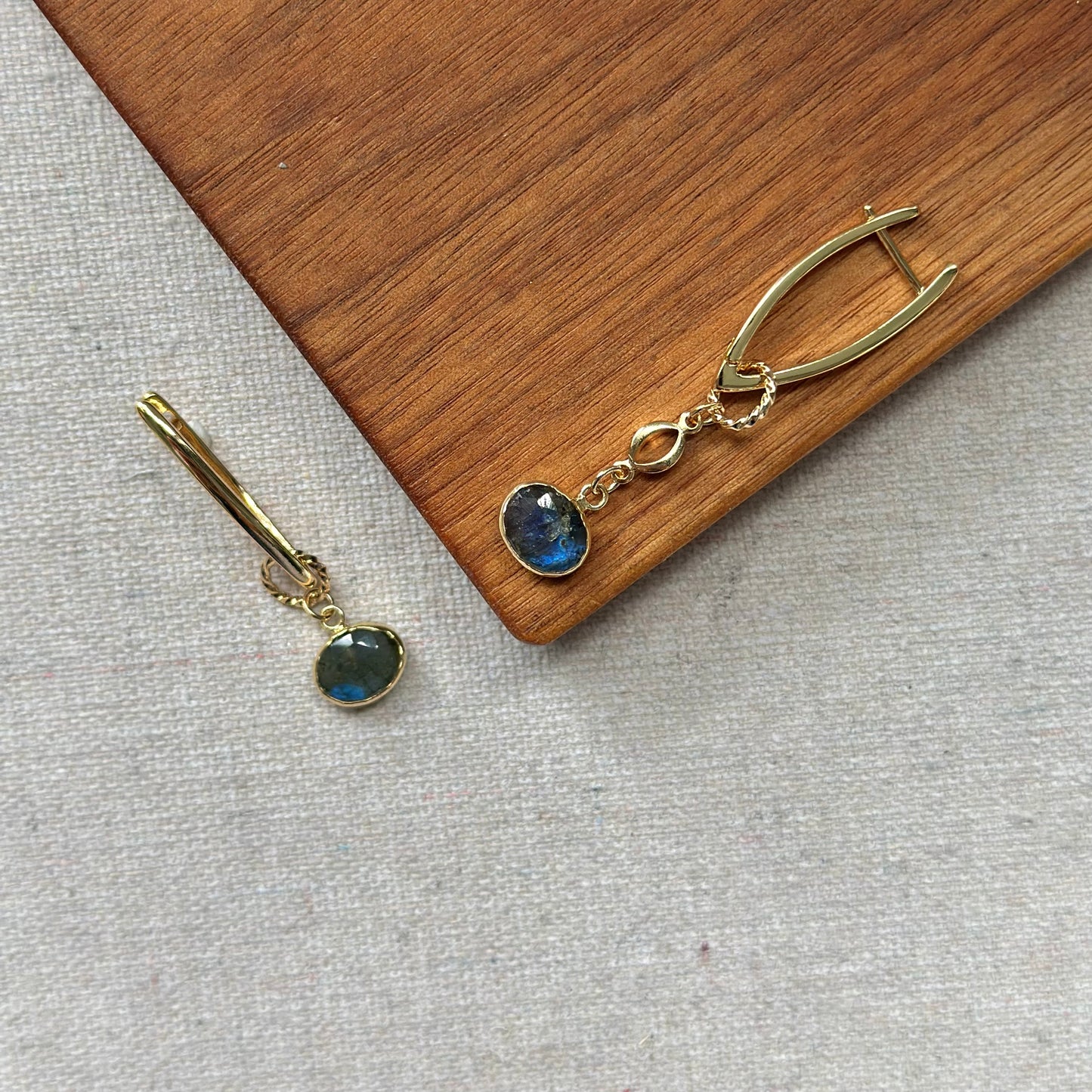 Labradorite Asymmetric Two Way Gold-plated Ear Hoop