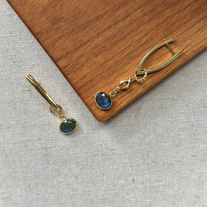 Labradorite Asymmetric Two Way Gold-plated Ear Hoop