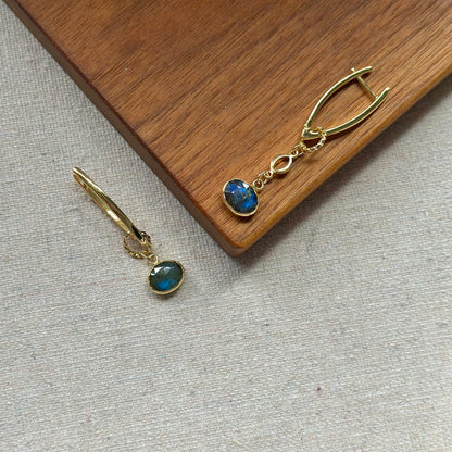 Labradorite Asymmetric Two Way Gold-plated Ear Hoop
