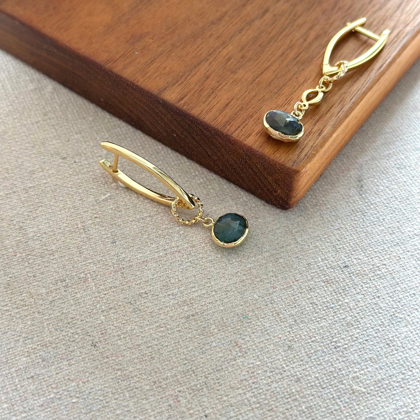 Labradorite Asymmetric Two Way Gold-plated Ear Hoop
