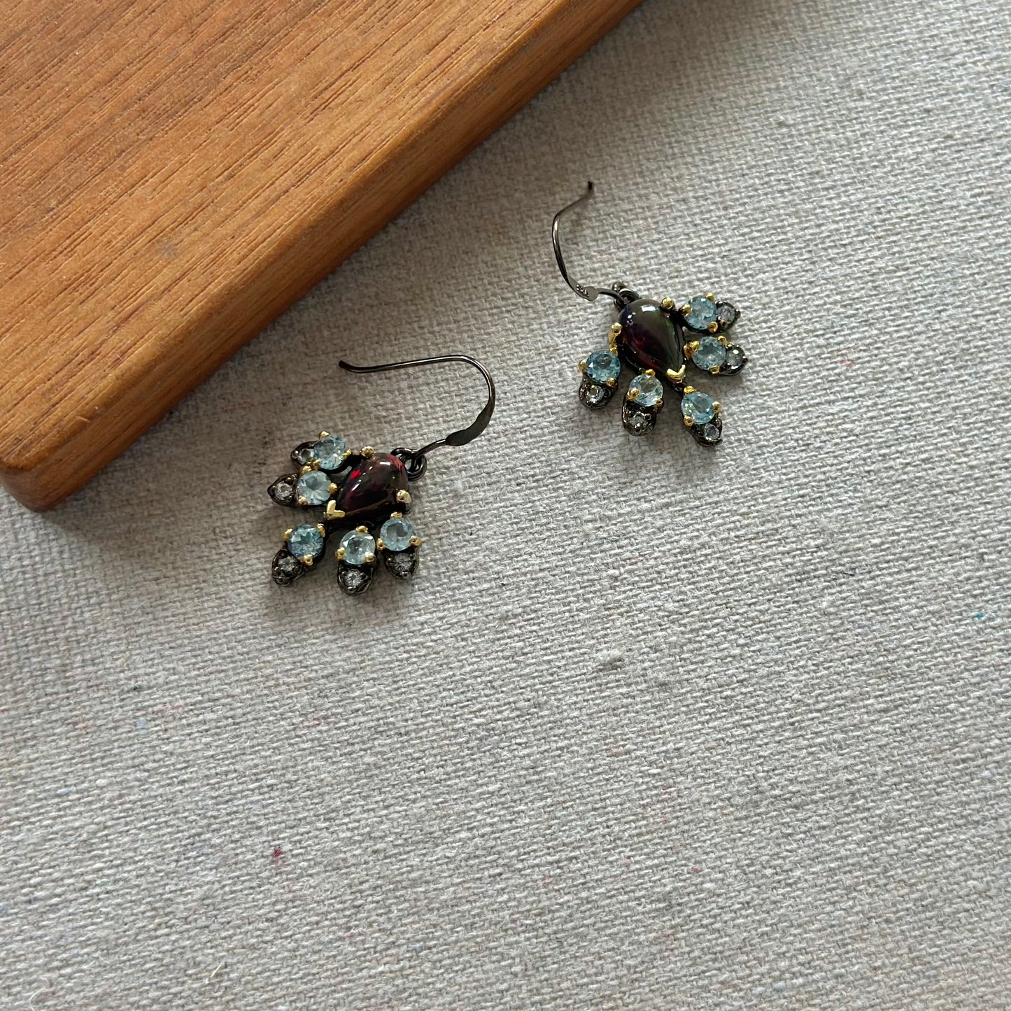 Black Opal And Aquamarine Gold-plated Earring