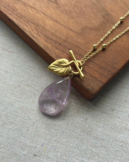 Amethyst And Leave Front Hoop Toggle Long Gold-plated Necklace