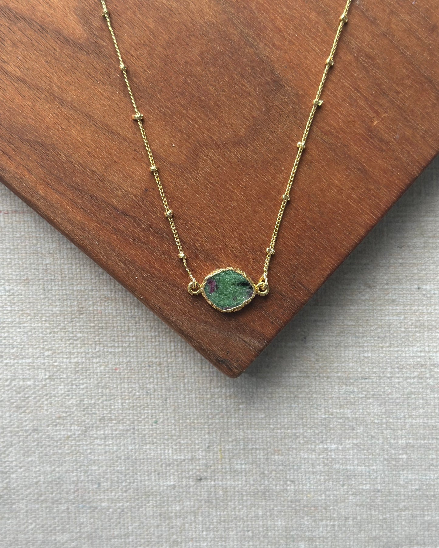 Ruby Zoisite Dotty Chain Gold-plated Necklace