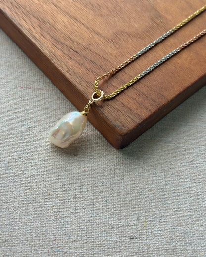 Baroque Pearl Pendant Triple Tone Sterling Silver Necklace