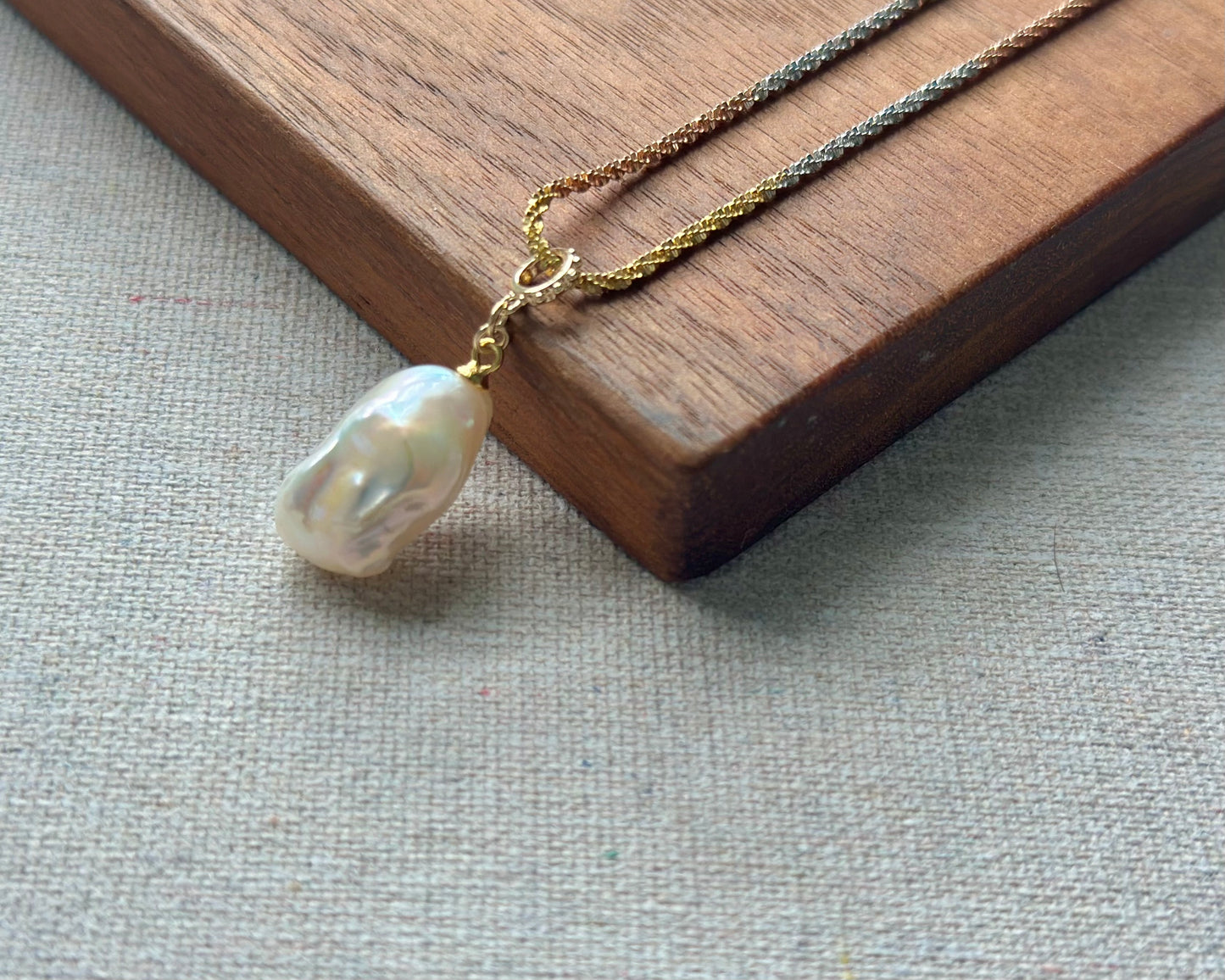 Baroque Pearl Pendant Triple Tone Sterling Silver Necklace
