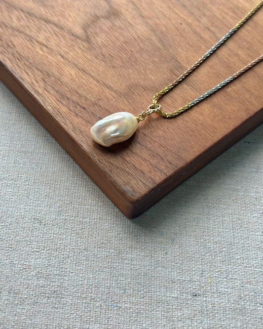 Baroque Pearl Pendant Triple Tone Sterling Silver Necklace