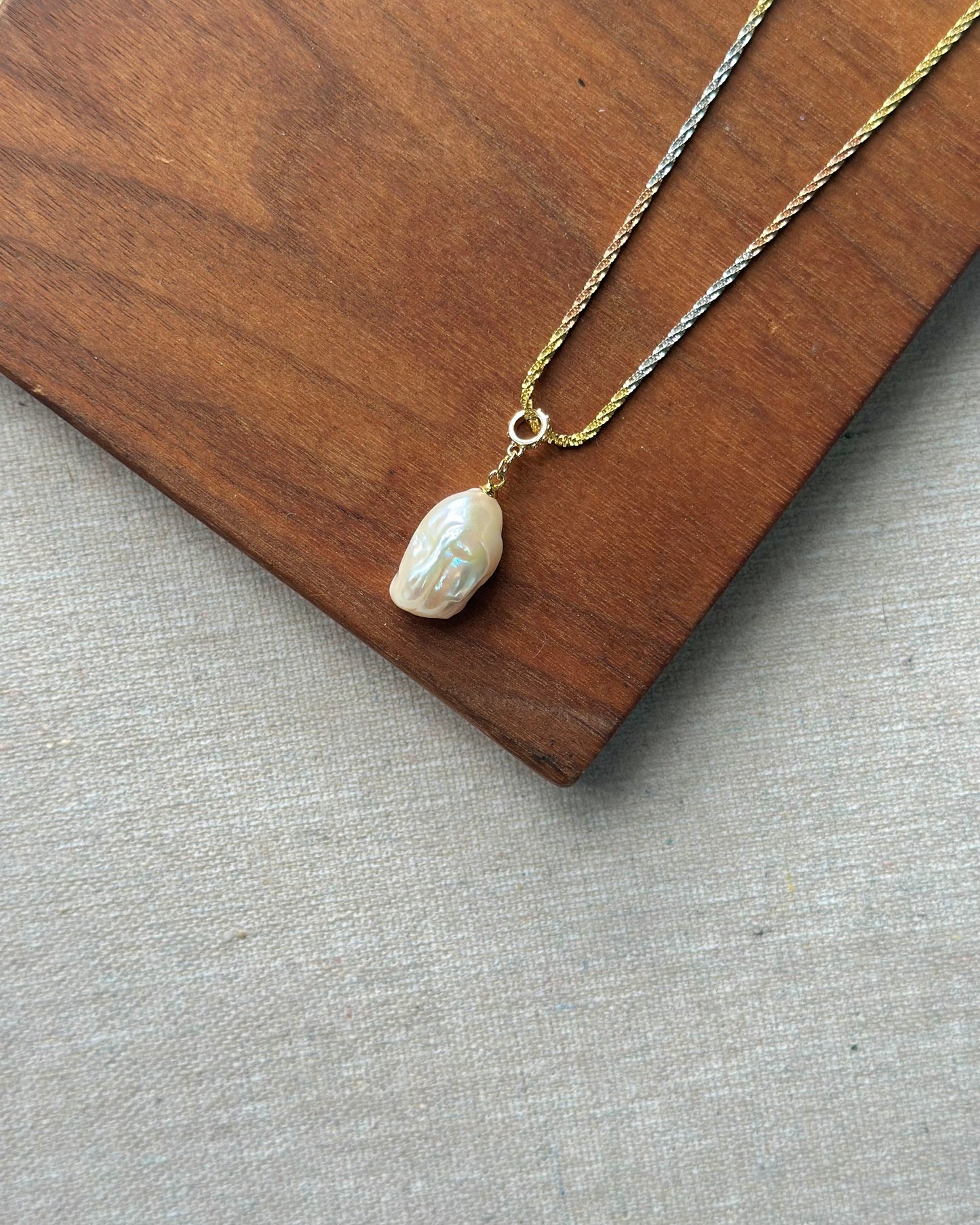 Baroque Pearl Pendant Triple Tone Sterling Silver Necklace