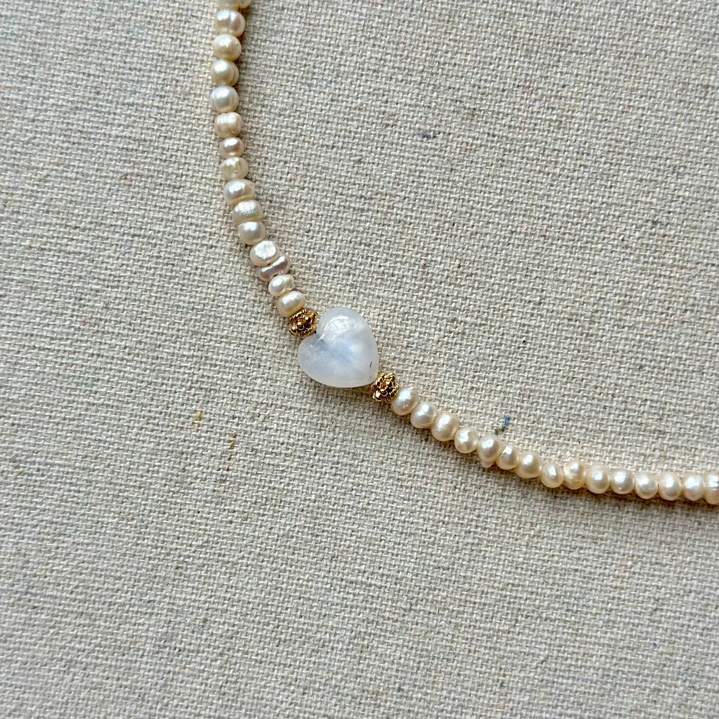 Freshwater Pearl Beaded And Moonstone Heart Necklace