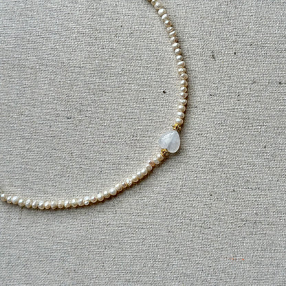 Freshwater Pearl Beaded And Moonstone Heart Necklace