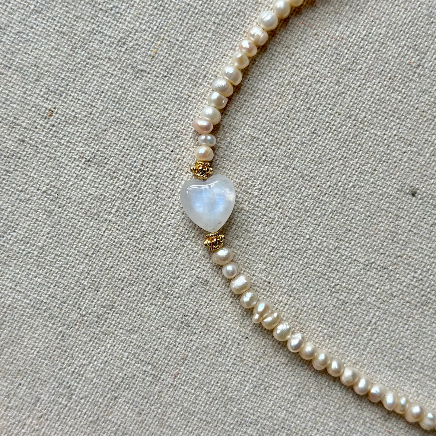 Freshwater Pearl Beaded And Moonstone Heart Necklace