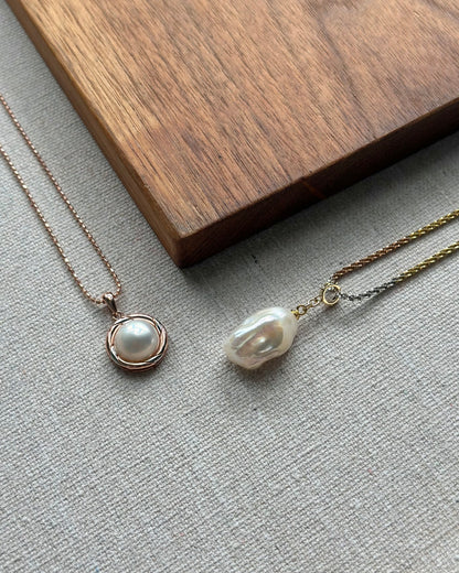 Baroque Pearl Pendant Triple Tone Sterling Silver Necklace