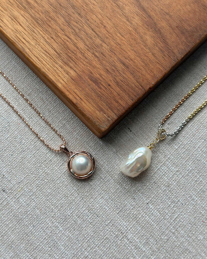 Baroque Pearl Pendant Triple Tone Sterling Silver Necklace