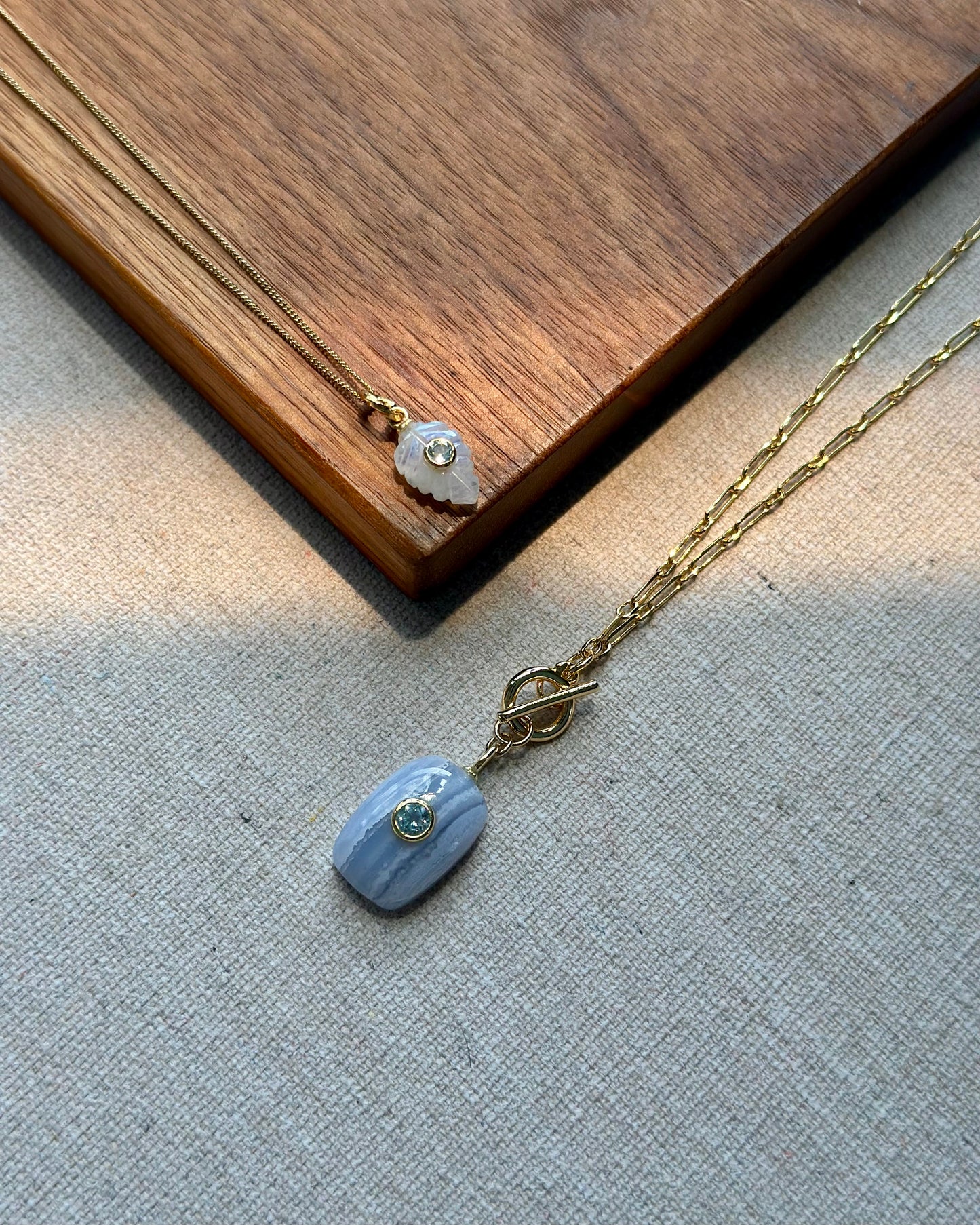Blue Lace Agate And Topaz Front Hoop Toggle Long Gold-plated Necklace