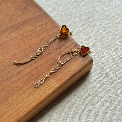 Amber Heart Two Way Gold-plated Ear Stud