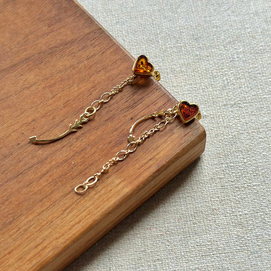Amber Heart Two Way Gold-plated Ear Stud