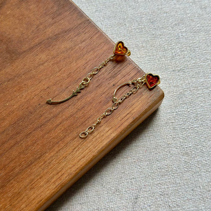 Amber Heart Two Way Gold-plated Ear Stud