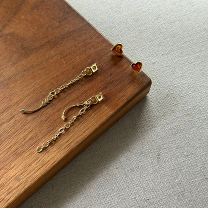 Amber Heart Two Way Gold-plated Ear Stud