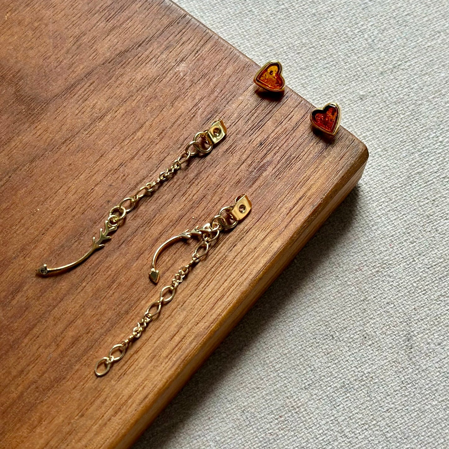 Amber Heart Two Way Gold-plated Ear Stud