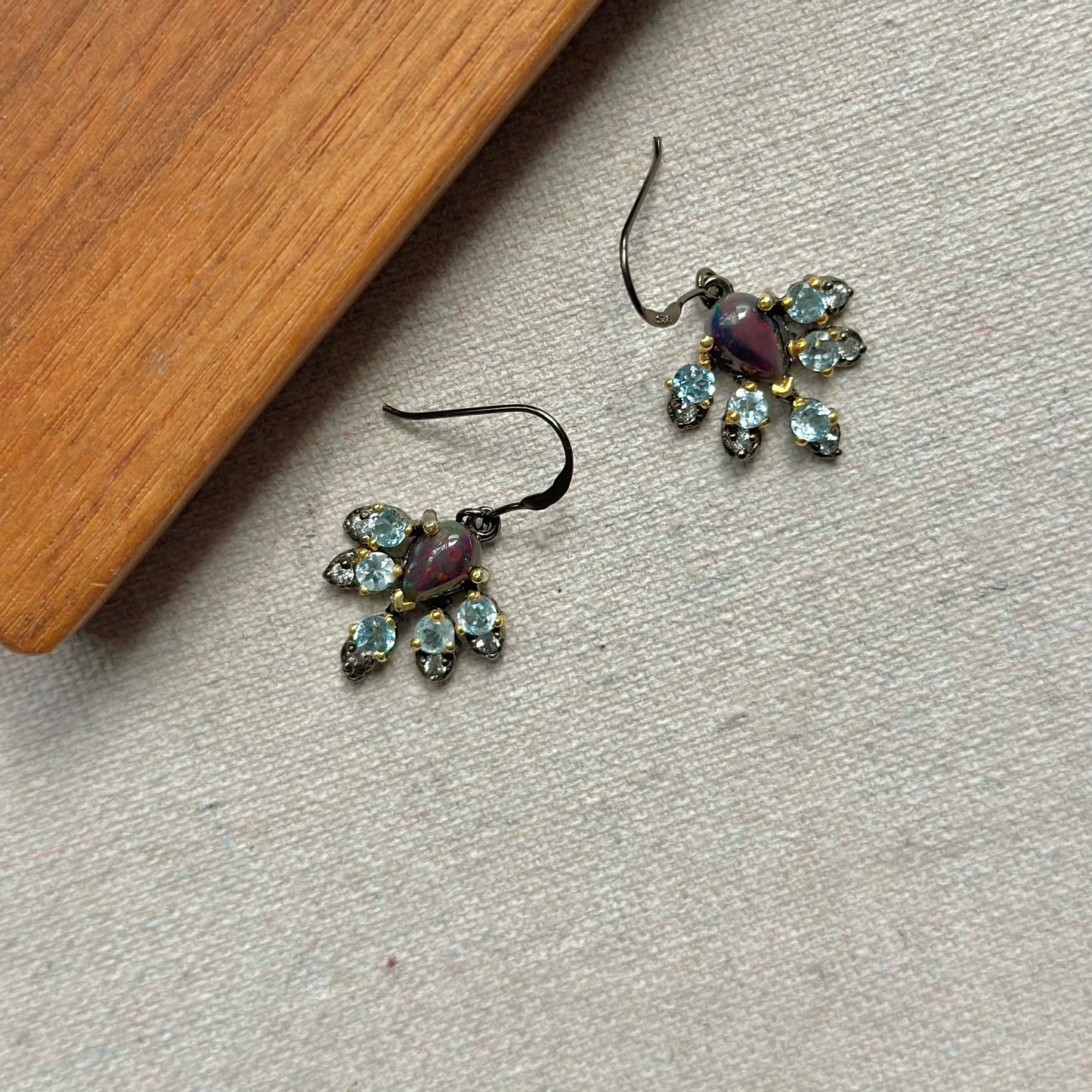 Black Opal And Aquamarine Gold-plated Earring
