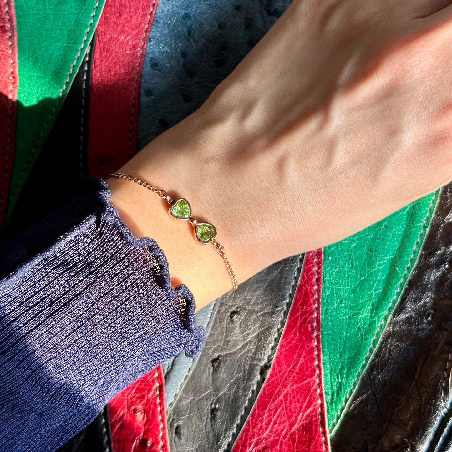 CHRISTMAS SET (2 ITEMS) Peridot Bracelet & Diopside Rose Gold-plated Ring