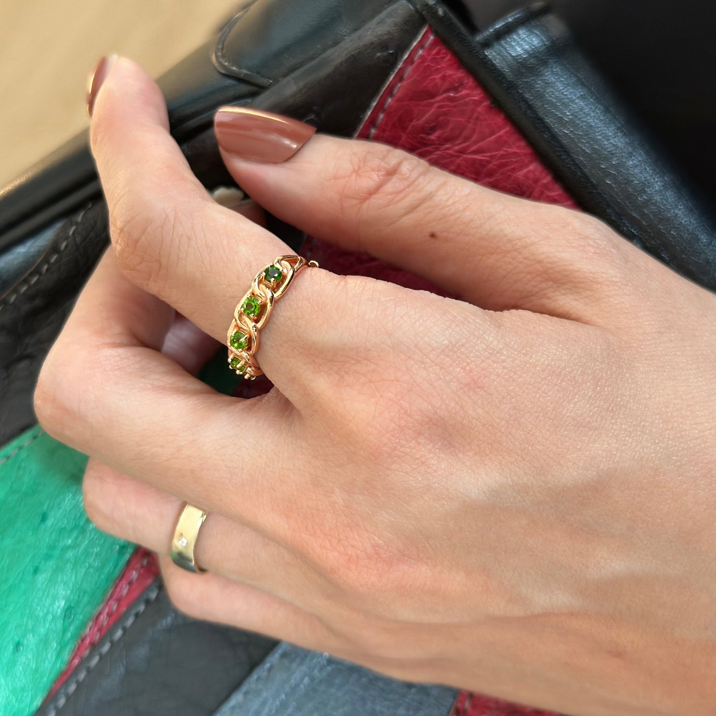 CHRISTMAS SET (2 ITEMS) Peridot Bracelet & Diopside Rose Gold-plated Ring