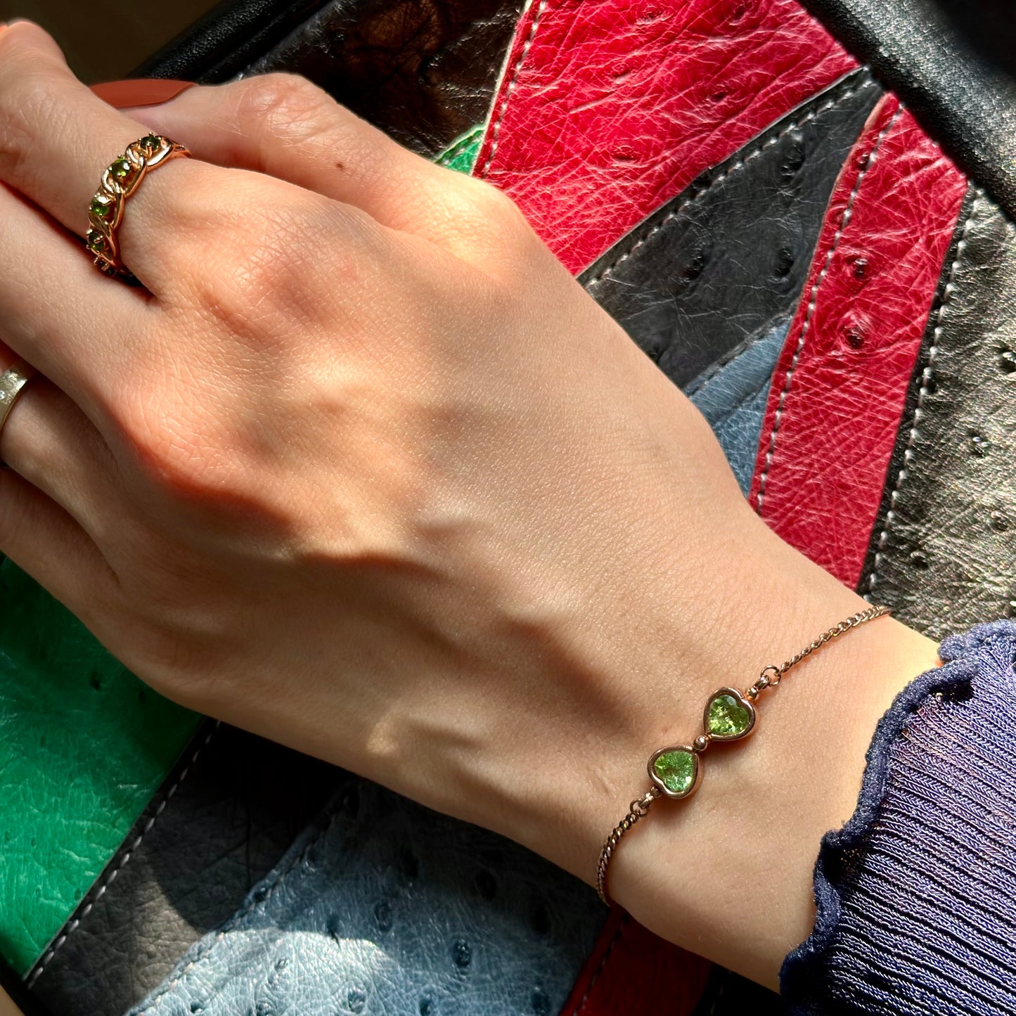 CHRISTMAS SET (2 ITEMS) Peridot Bracelet & Diopside Rose Gold-plated Ring