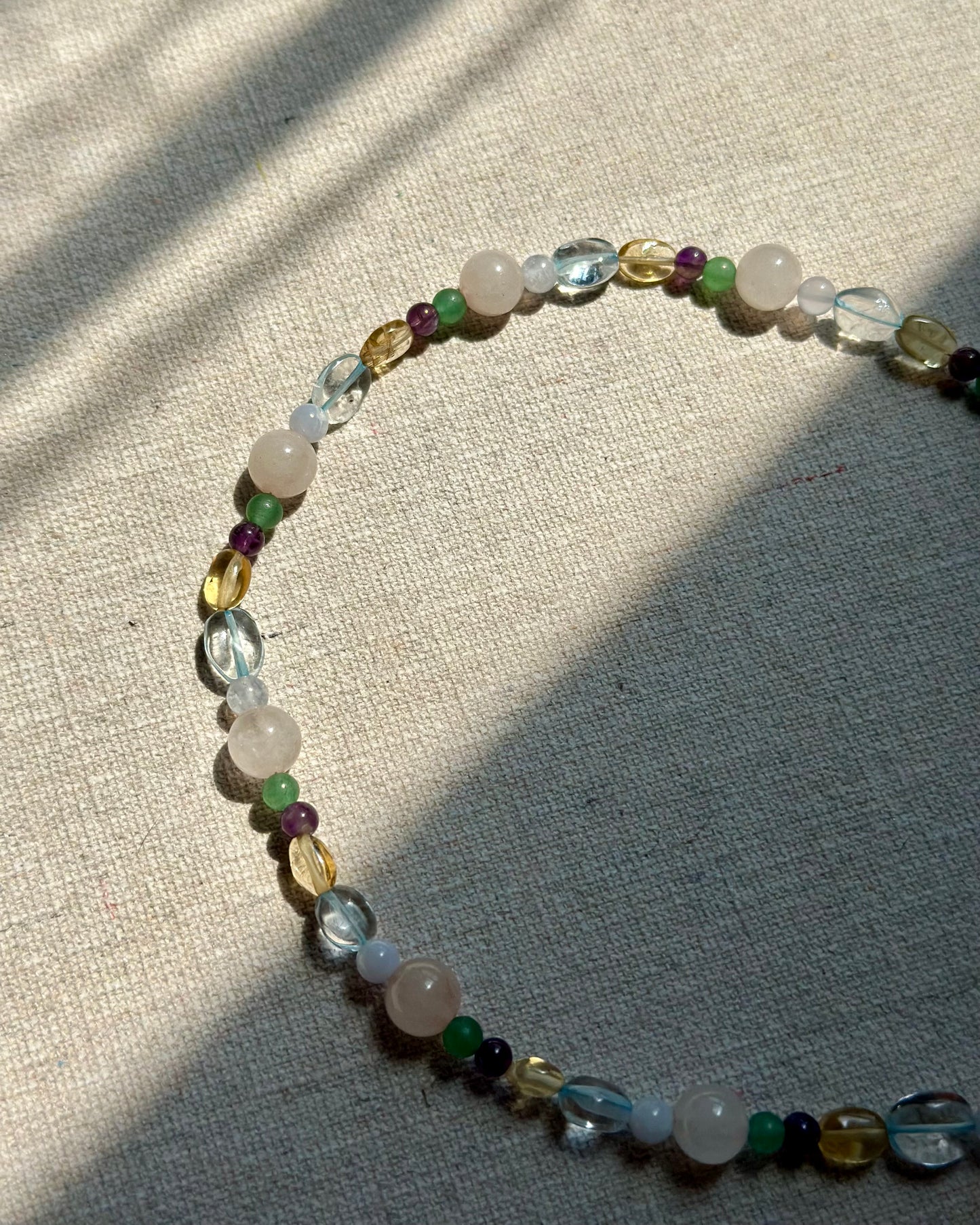 Rose Quartz Mixed Aquamarine And Citrine Beaded Necklace