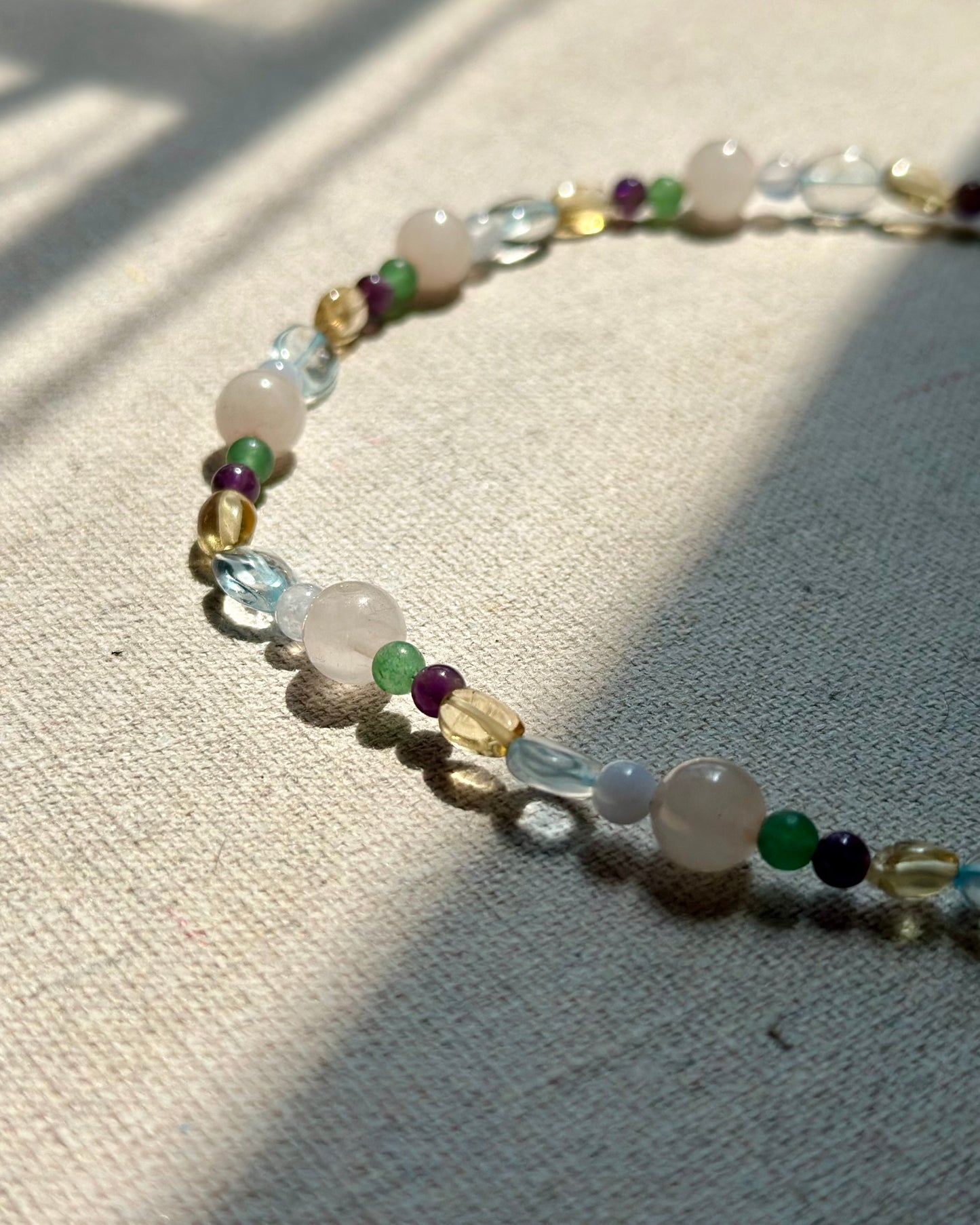 Rose Quartz Mixed Aquamarine And Citrine Beaded Necklace