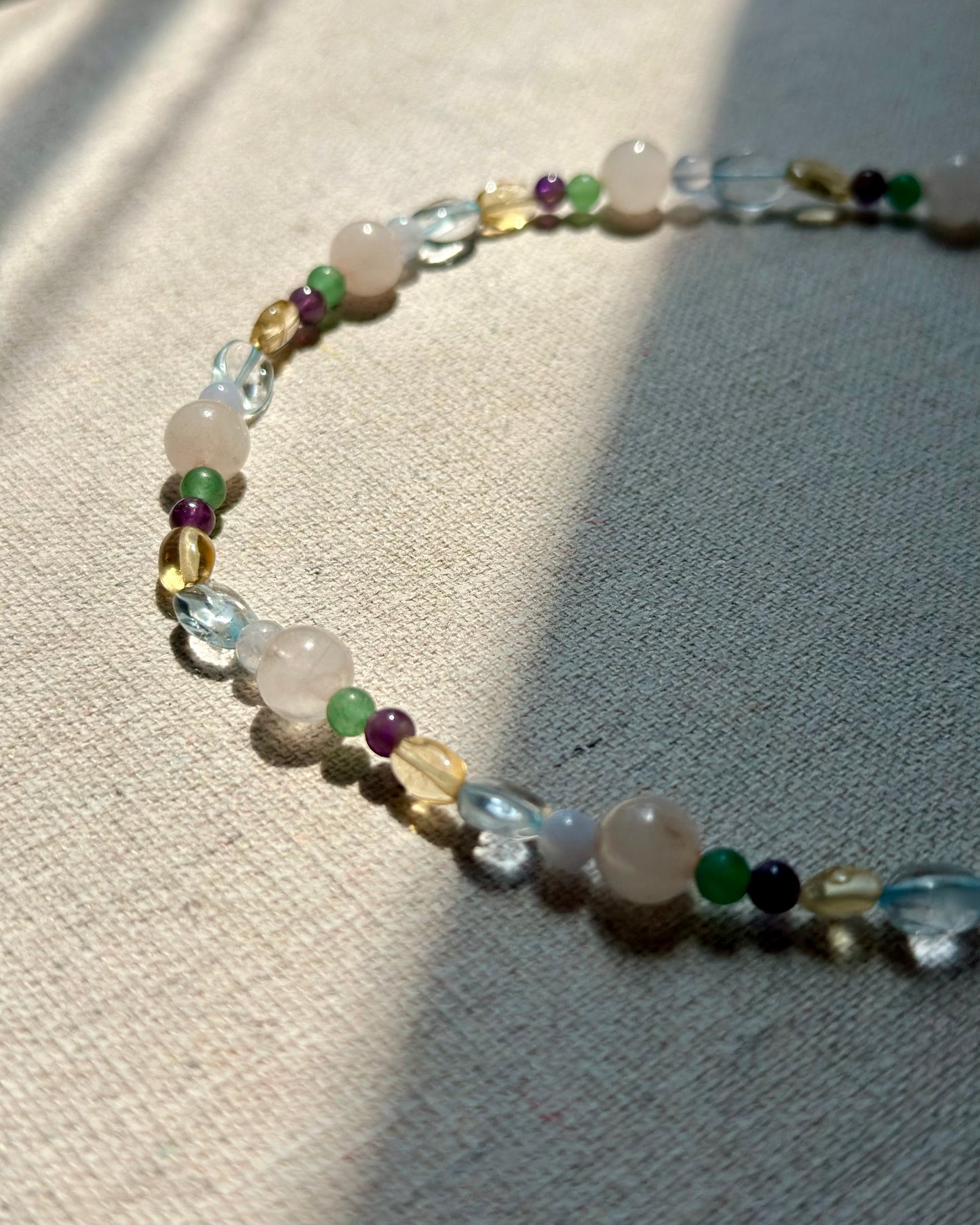 Rose Quartz Mixed Aquamarine And Citrine Beaded Necklace