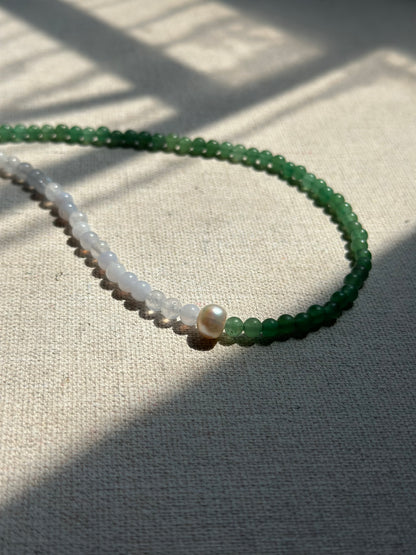 Green Aventurine And Blue Lace Agate Beaded Necklace