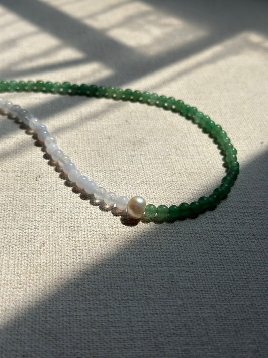 Green Aventurine And Blue Lace Agate Beaded Necklace