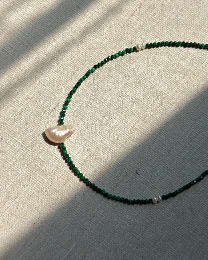 Malachite And Baroque Pearl Beaded Necklace