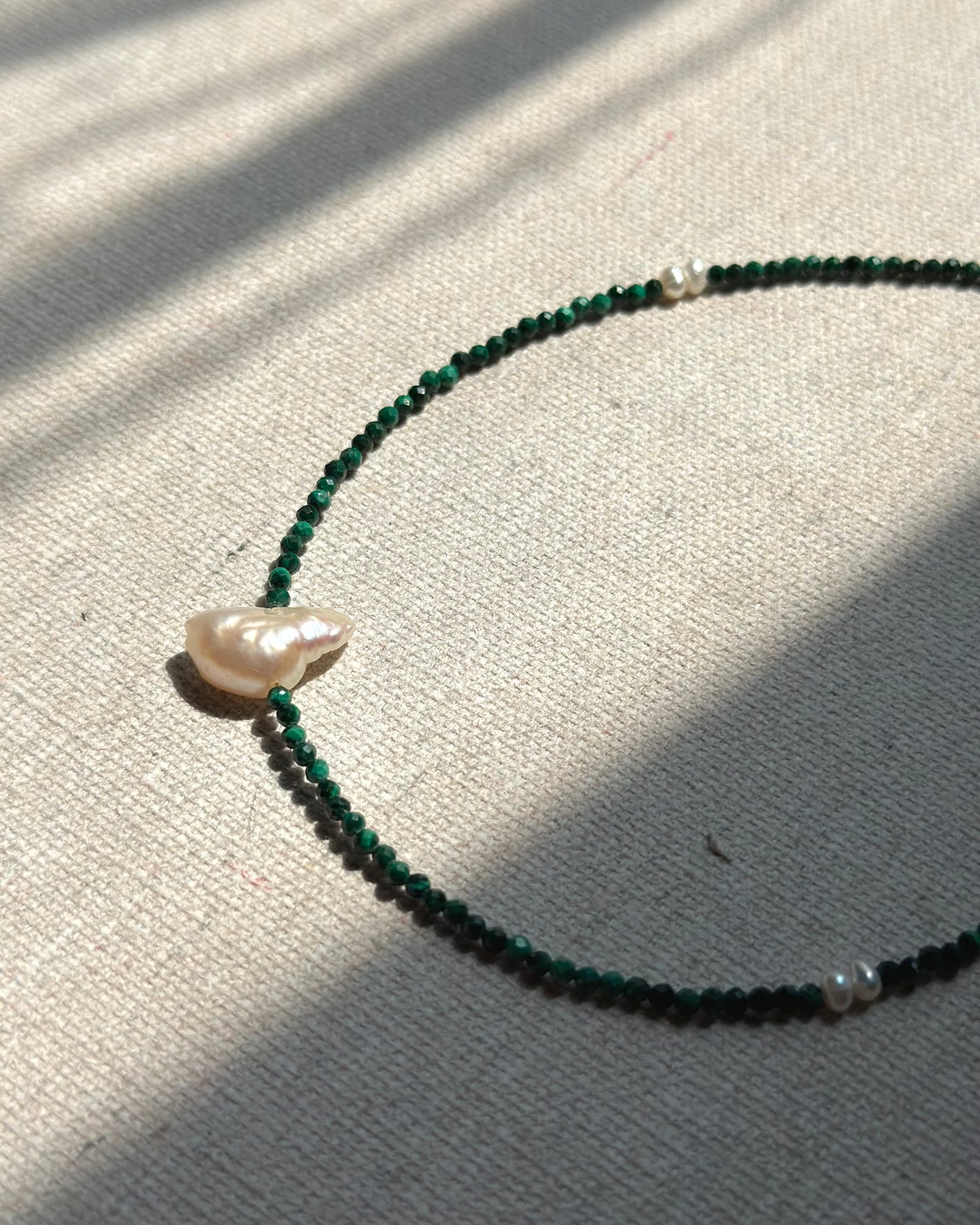 Malachite And Baroque Pearl Beaded Necklace