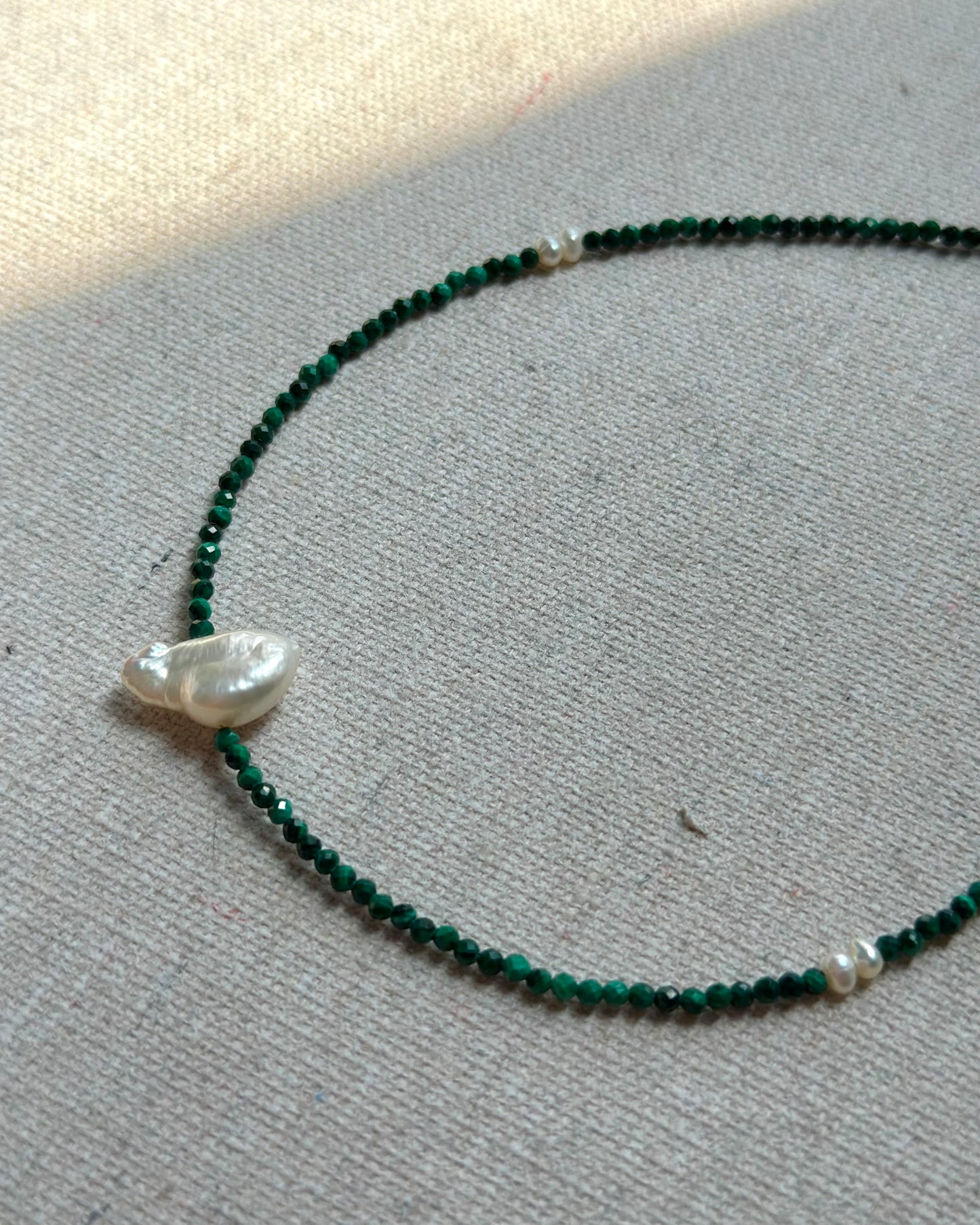 Malachite And Baroque Pearl Beaded Necklace