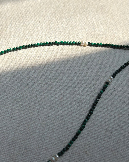 Malachite And Baroque Pearl Beaded Necklace