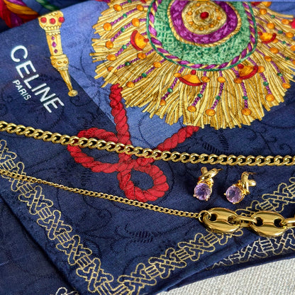 CHRISTMAS SET (3 ITEMS) CELINE PARIS Handkerchief & Amethyst Set