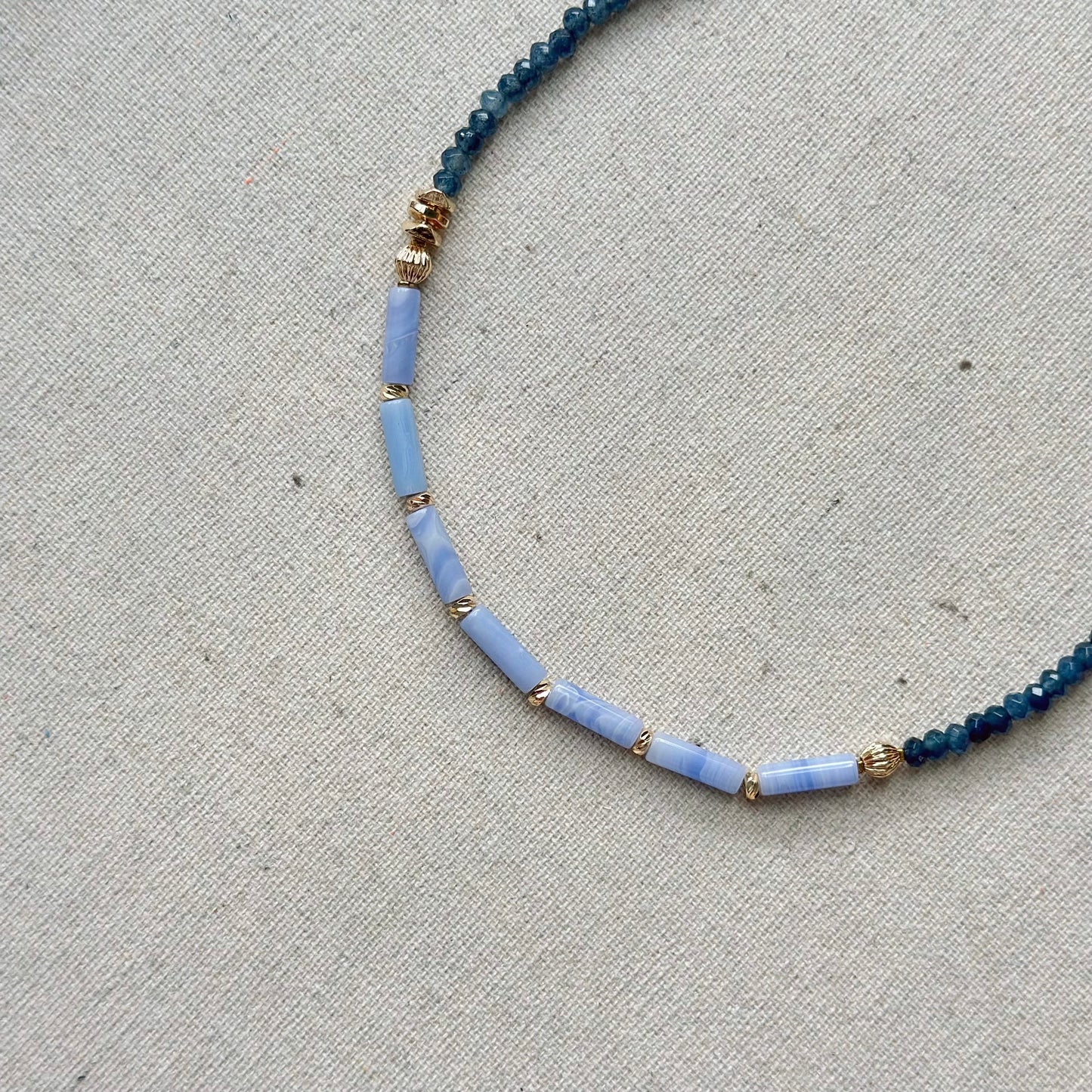 Blue Lace Agate And Blue Chalcedony Beaded Necklace