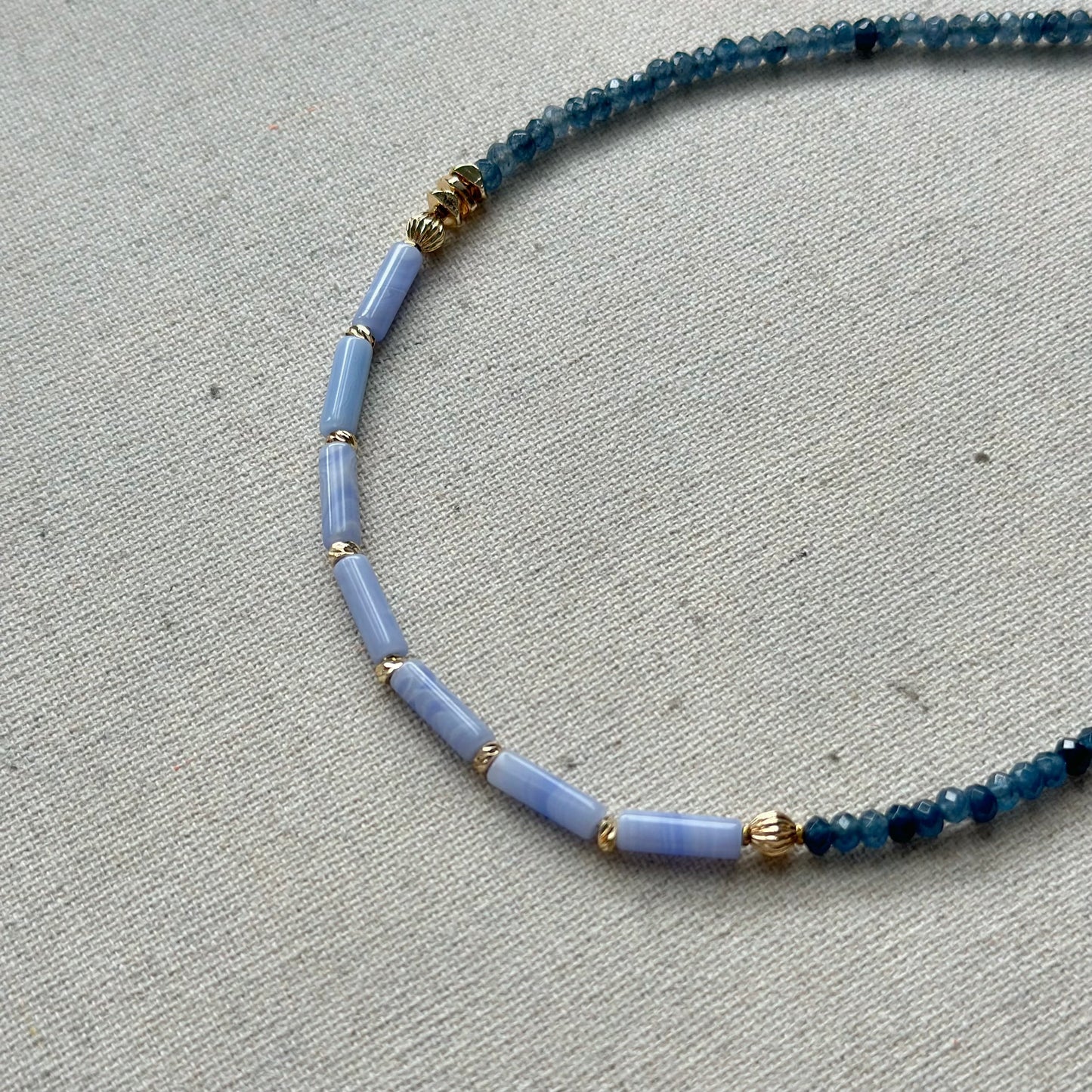 Blue Lace Agate And Blue Chalcedony Beaded Necklace