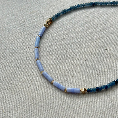 Blue Lace Agate And Blue Chalcedony Beaded Necklace